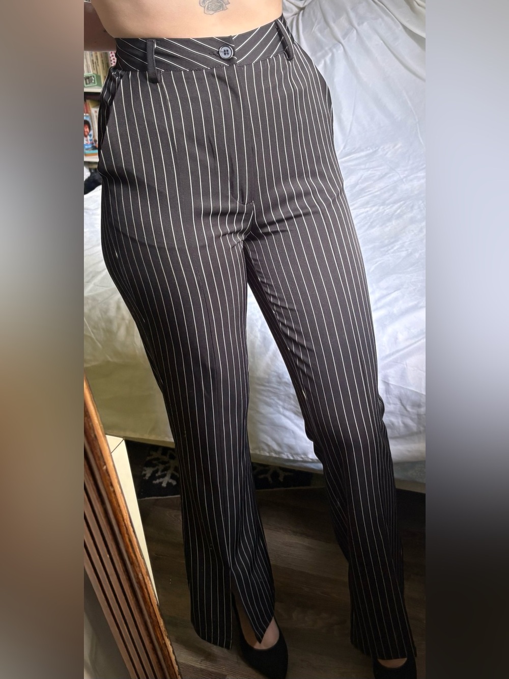 Forever 21 Black Pinstripe High-Waist Dress Pants
